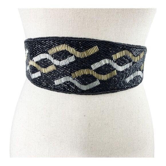 Vintage 80’s Beaded Wide Cumberbund Party Evening Belt‎ - Picture 1 of 11